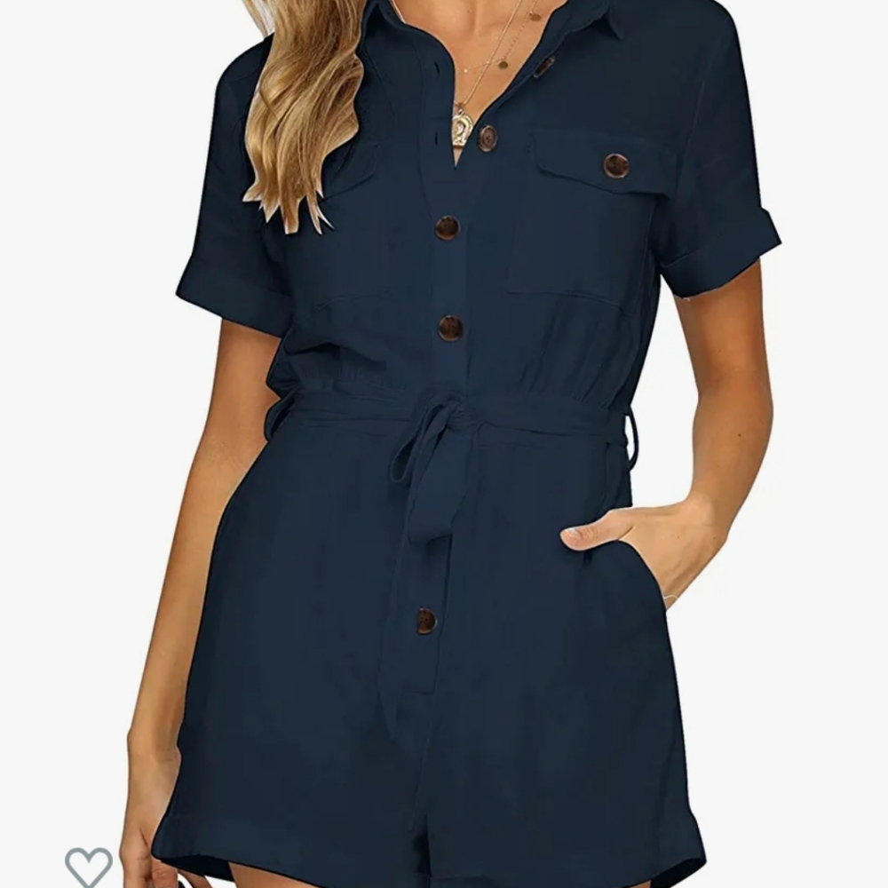 Packet belted romper in navy blue size medium women's by vetinee brand n…